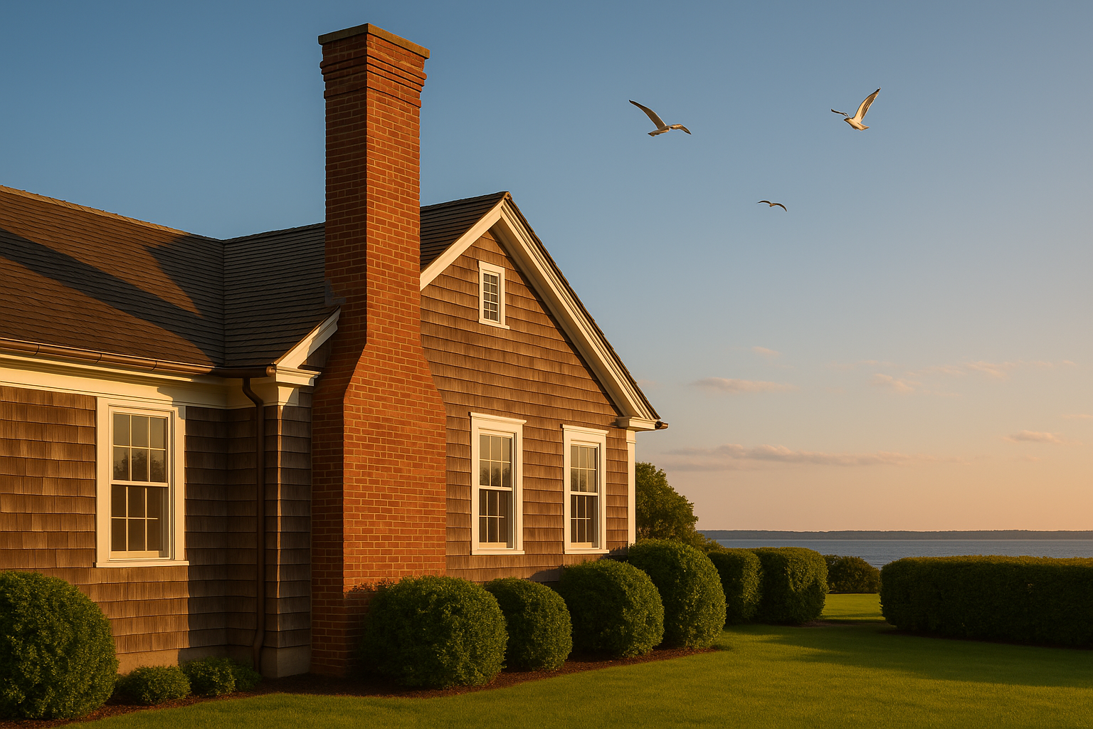 Brick chimney on a coastal Glen Cove Long Island home